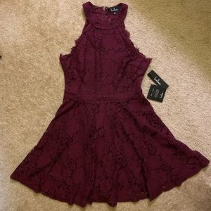 Davina Burgundy Lace Skater Dress